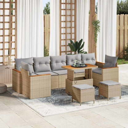 Set Divano da Giardino con cuscino 10 pcs Beige Poly Rattan