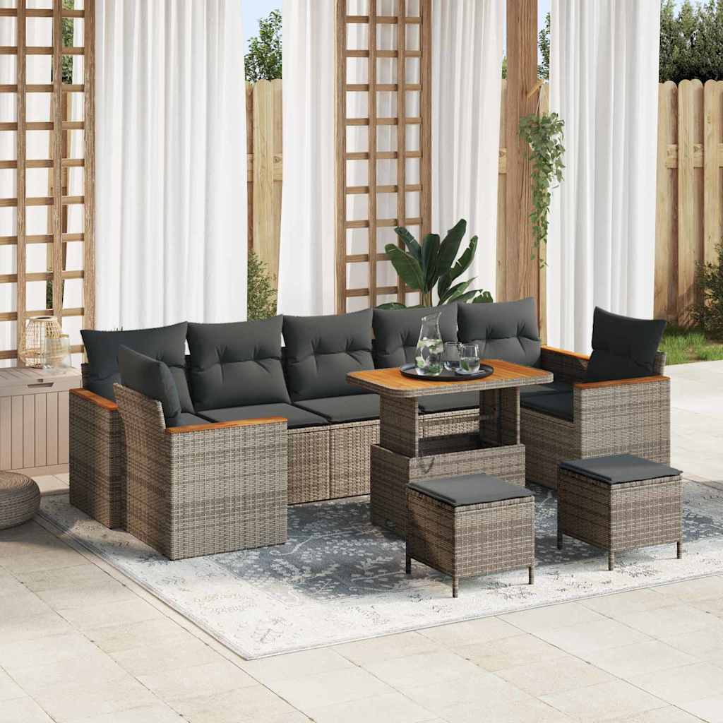 Set Divano da Giardino con cuscino 10 pcs Grigio Poly Rattan