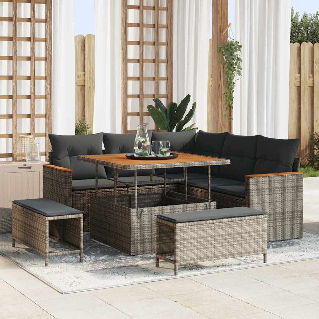 Set Divano da Giardino con cuscino 8 pcs Grigio Poly Rattan