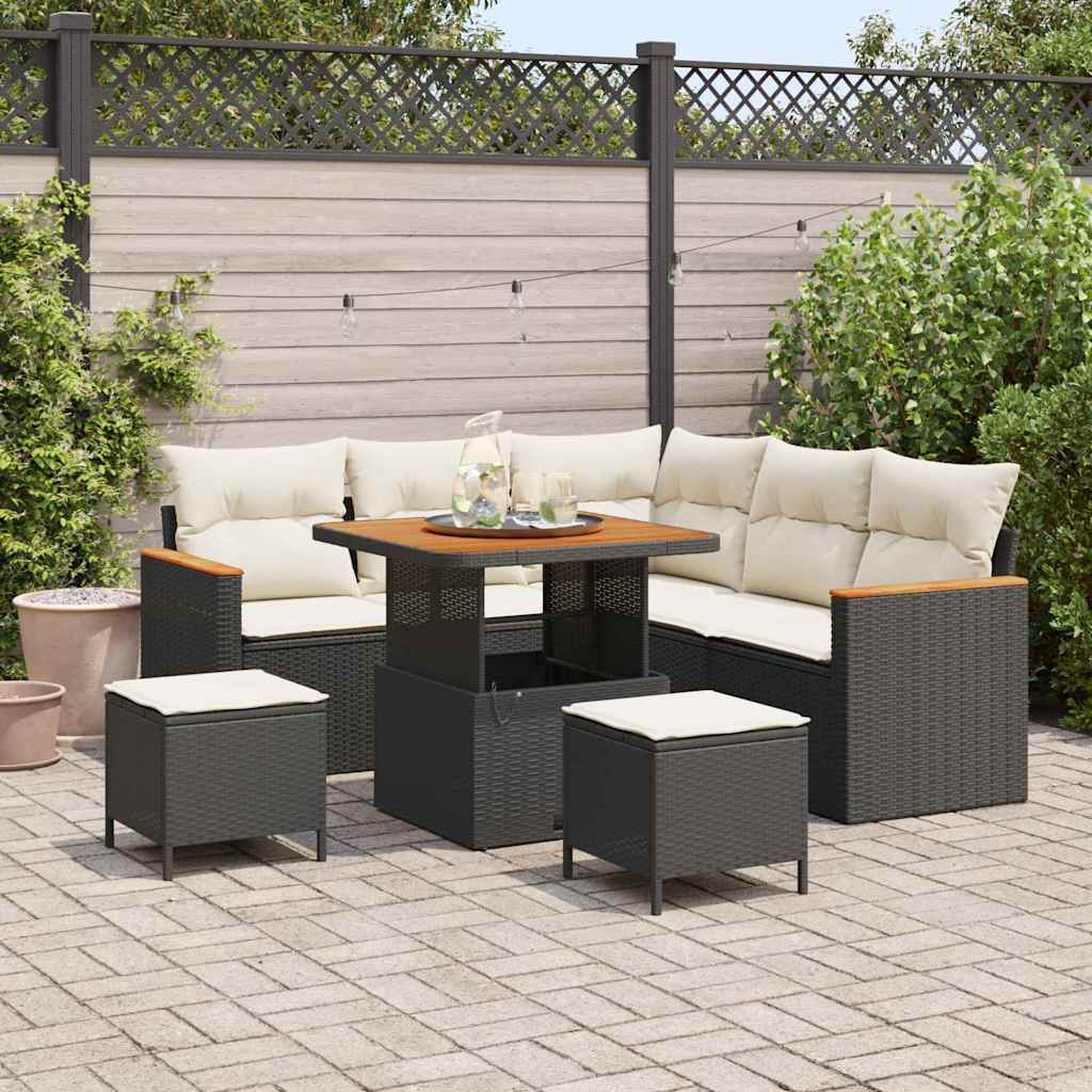 Set Divano da Giardino con cuscino 8 pcs Nero Poly Rattan