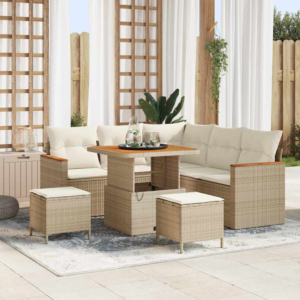 Set Divano da Giardino con cuscino 8 pcs Beige Poly Rattan