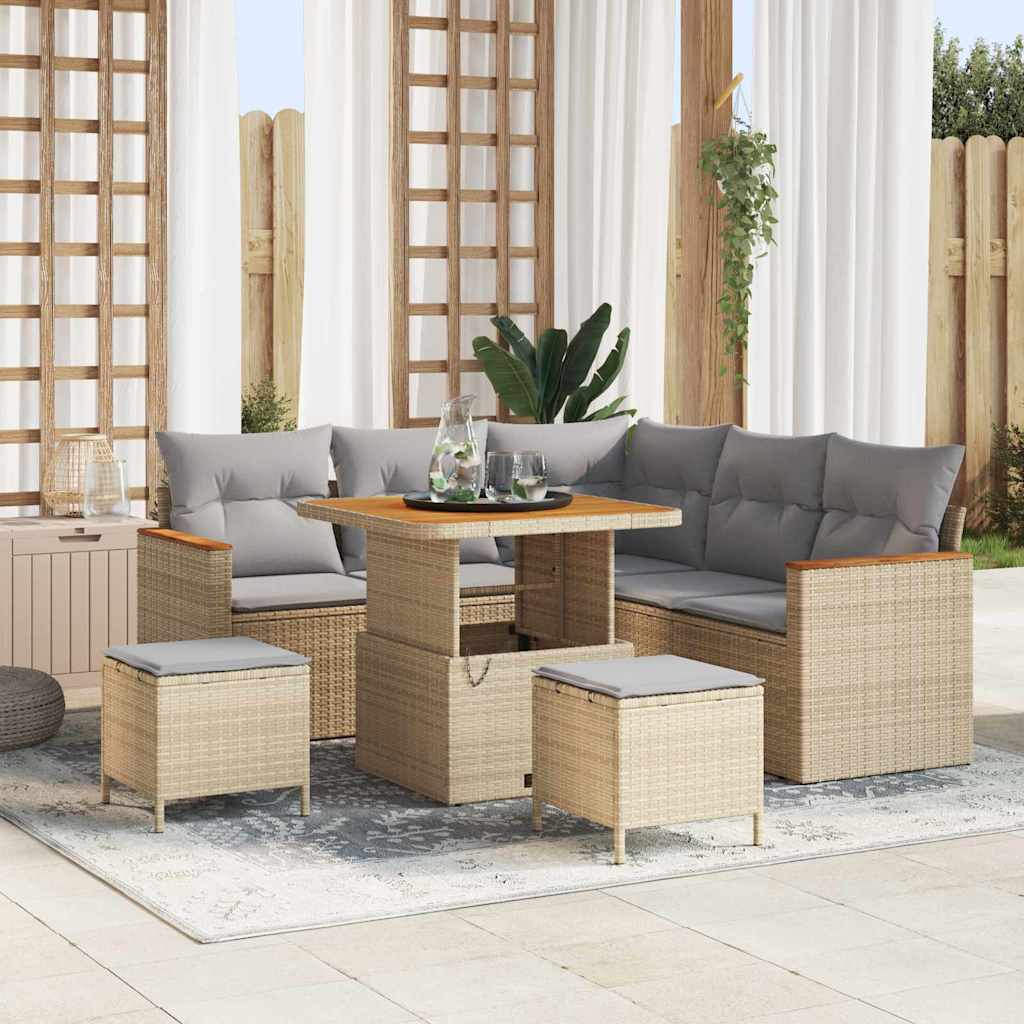 Set Divano da Giardino con cuscino 8 pcs Beige Poly Rattan