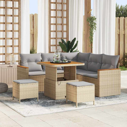 Set Divano da Giardino con cuscino 8 pcs Beige Poly Rattan