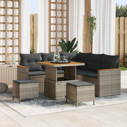 Set Divano da Giardino con cuscino 8 pcs Grigio Poly Rattan