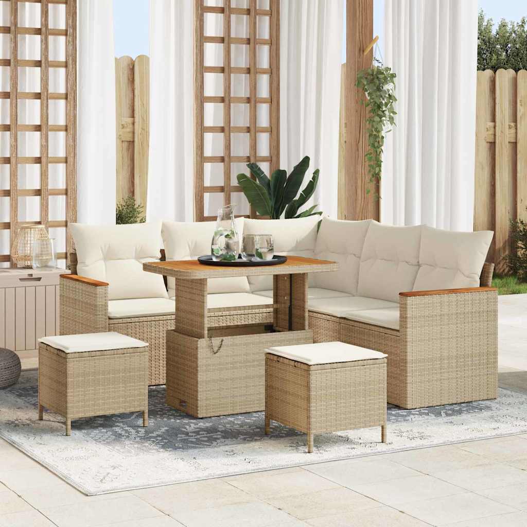 Set Divano da Giardino con cuscino 8 pcs Beige Poly Rattan