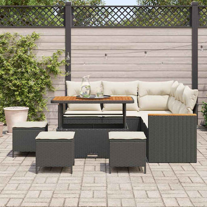 Set Divano da Giardino con cuscino Nero Poly Rattan