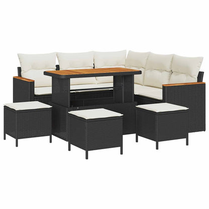 Set Divano da Giardino con cuscino Nero Poly Rattan