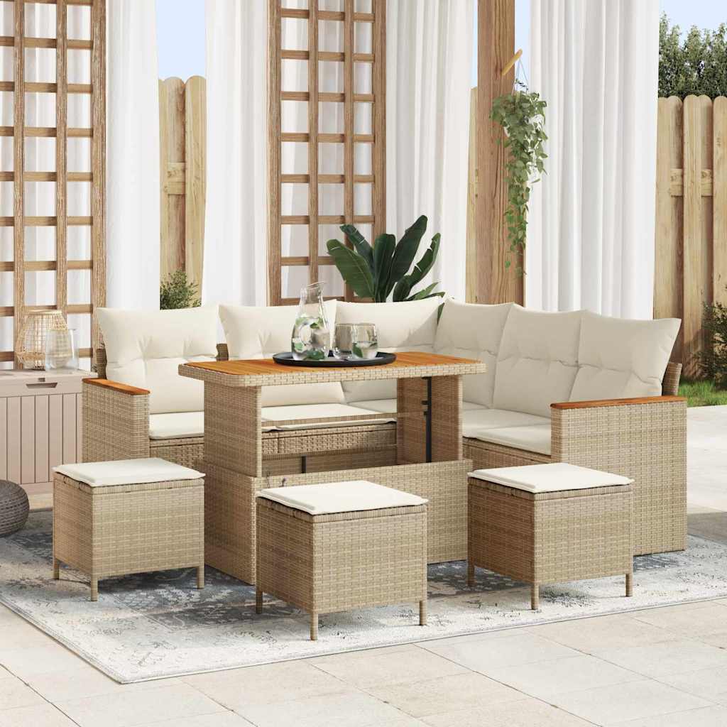 Set Divano da Giardino con cuscino Beige Poly Rattan