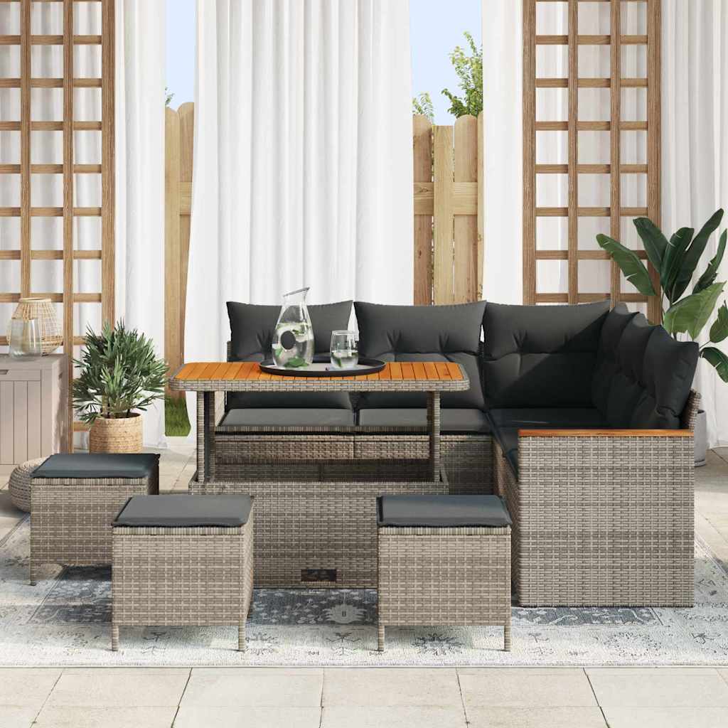 Set Divano da Giardino con cuscino Grigio Poly Rattan