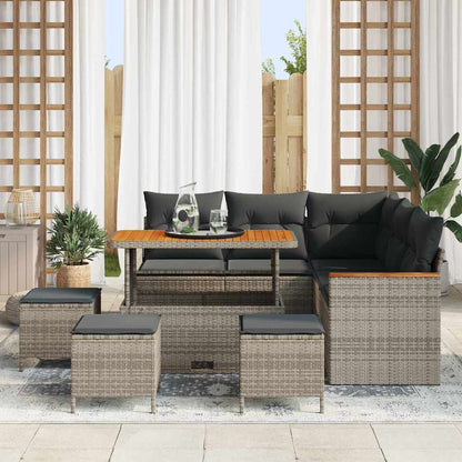 Set Divano da Giardino con cuscino Grigio Poly Rattan