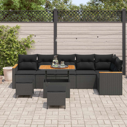 Set Divano da Giardino con cuscino Nero Poly Rattan