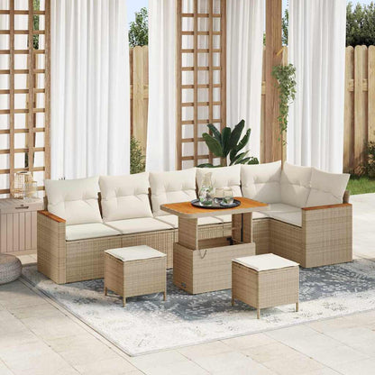 Set Divano da Giardino con cuscino Beige Poly Rattan