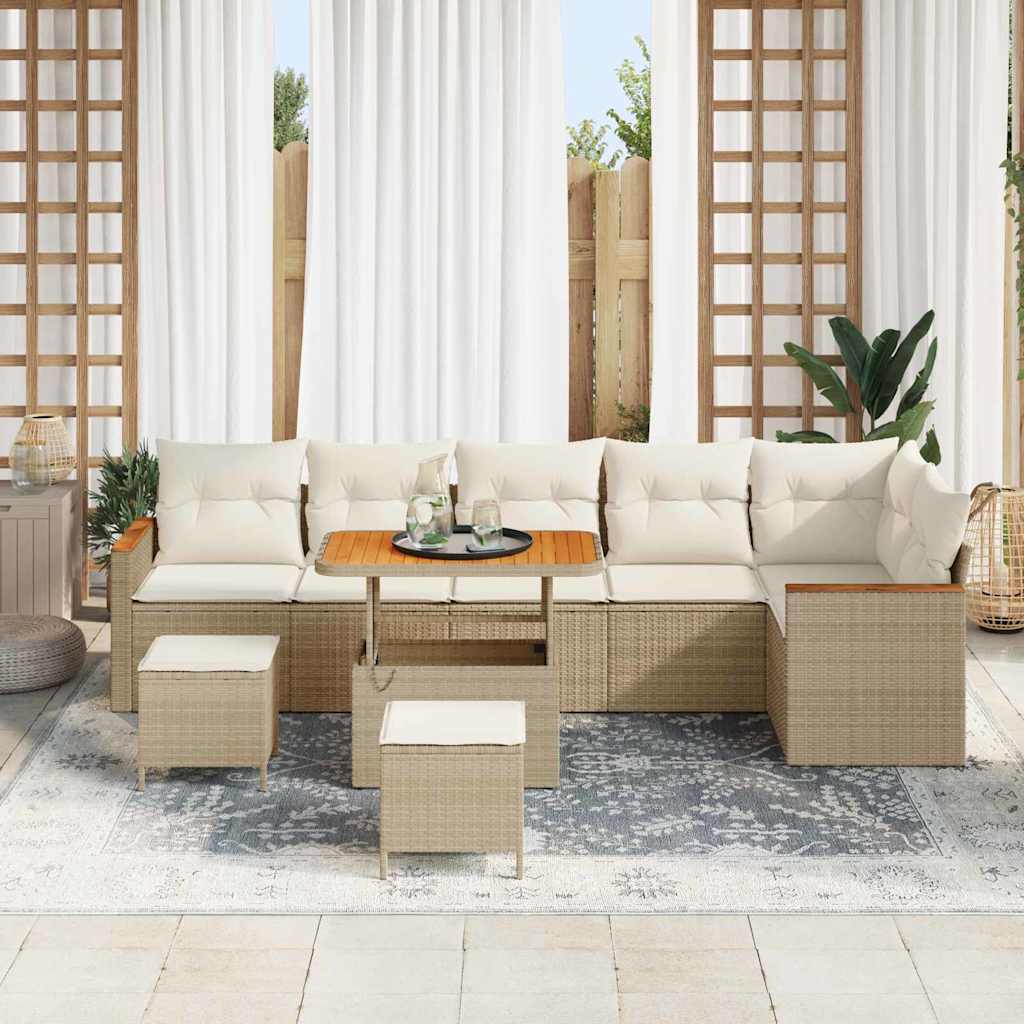 Set Divano da Giardino con cuscino Beige Poly Rattan