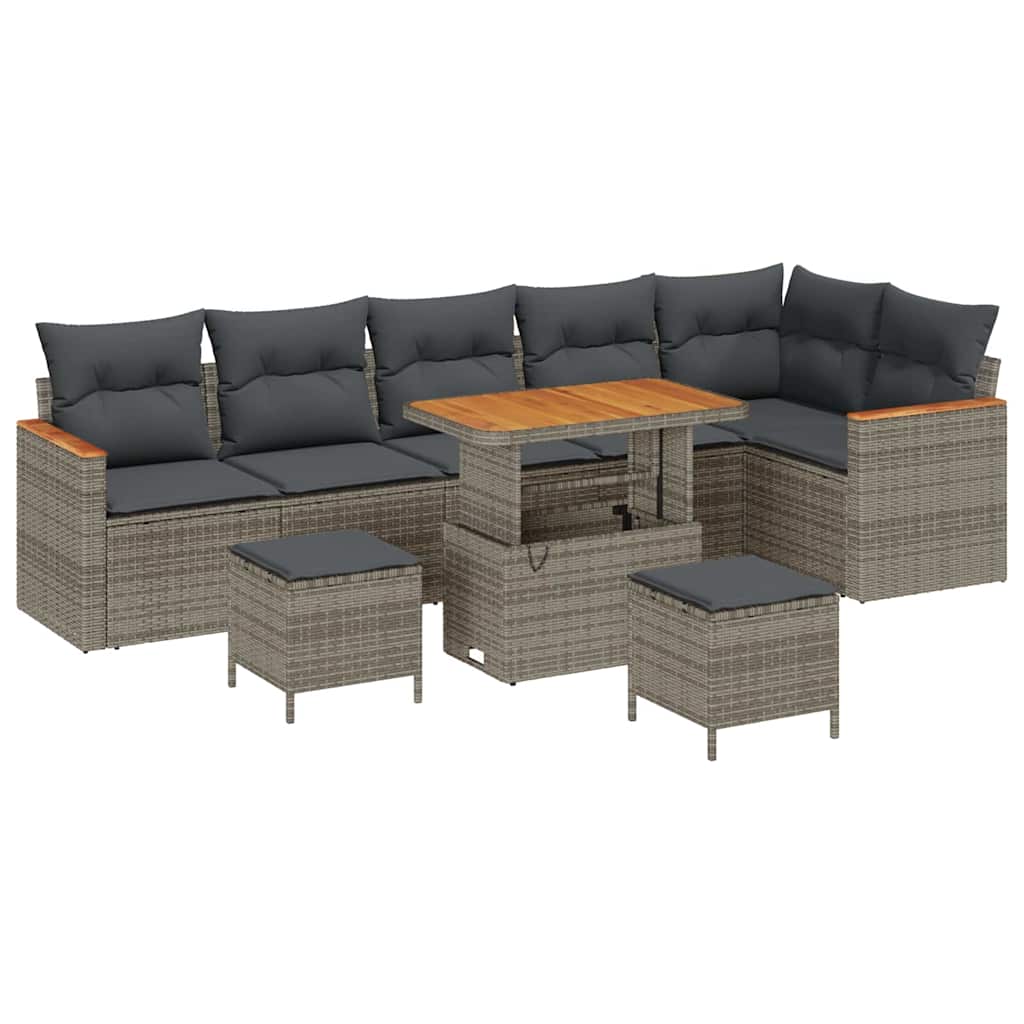 Set Divano da Giardino con cuscino Grigio Poly Rattan