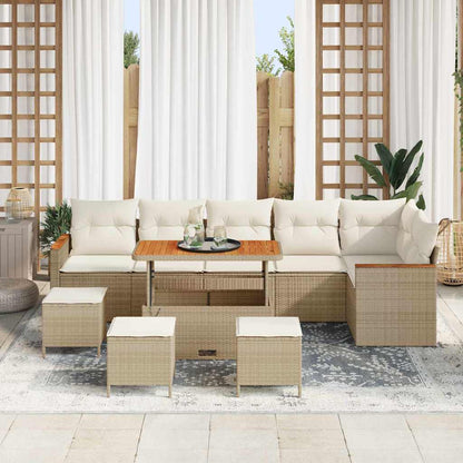 Set Divano da Giardino con cuscino 10 pcs Beige Poly Rattan