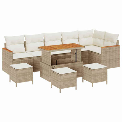 Set Divano da Giardino con cuscino 10 pcs Beige Poly Rattan