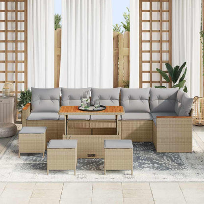 Set Divano da Giardino con cuscino 10 pcs Beige Poly Rattan
