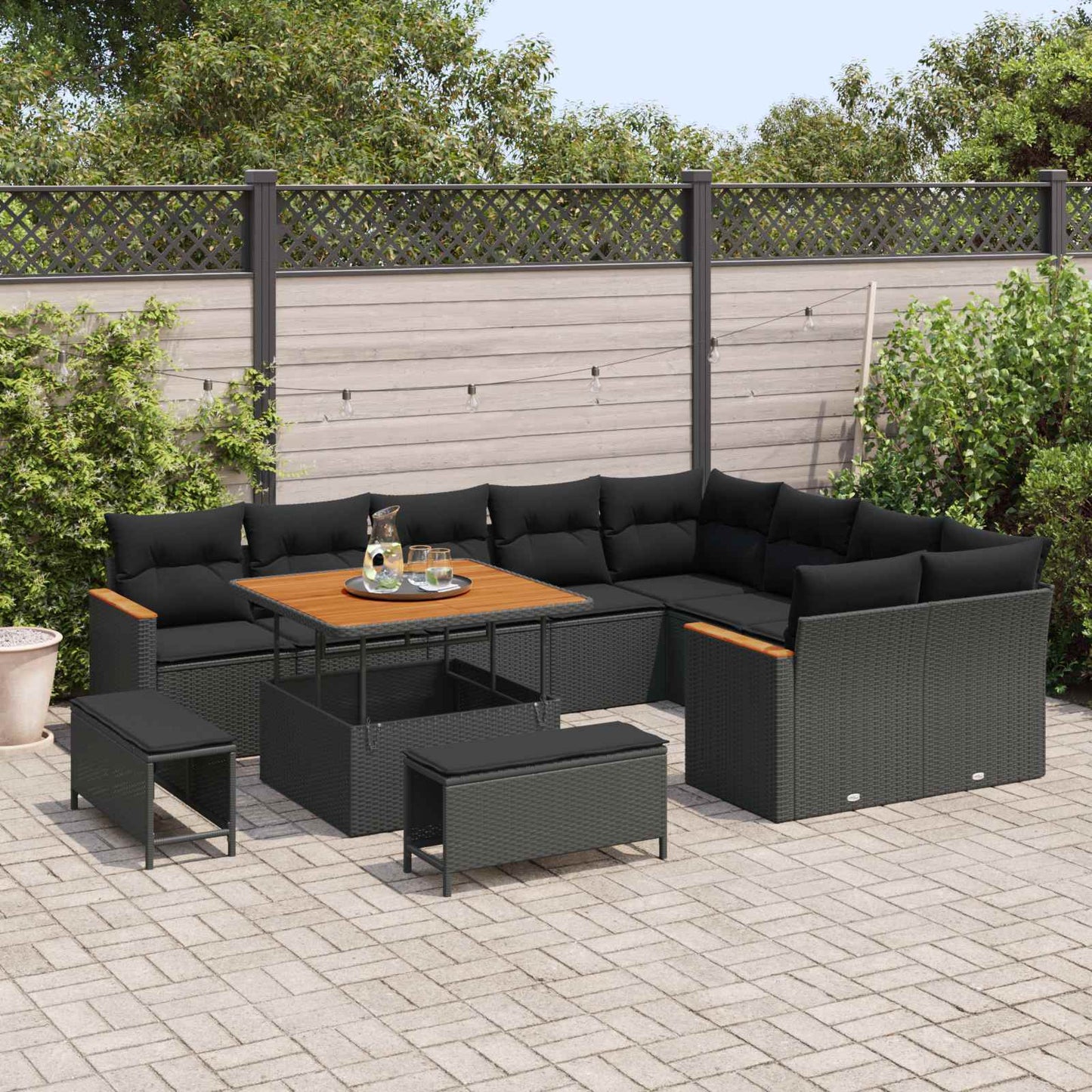 Set Divano da Giardino 12 pcs Nero Rattan in Polipropilene