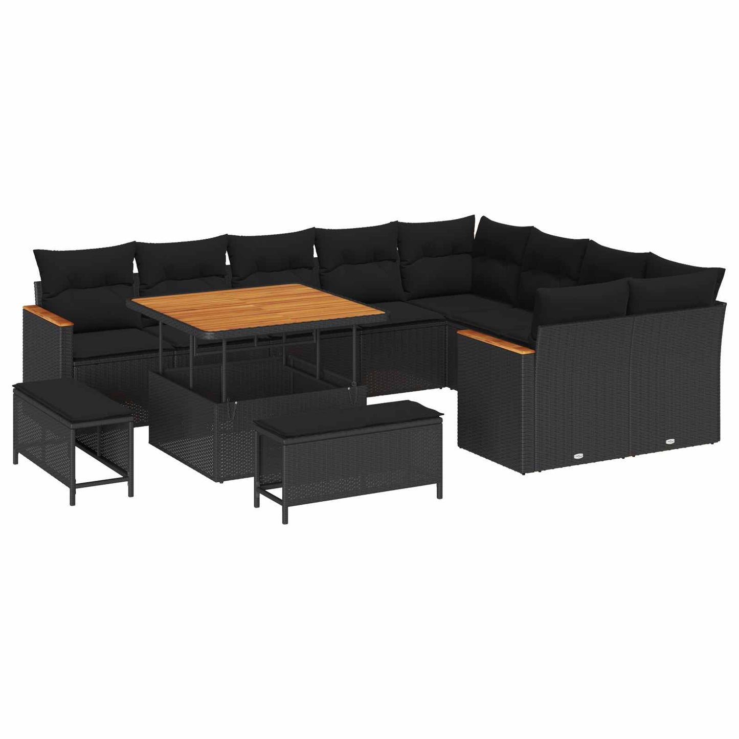 Set Divano da Giardino 12 pcs Nero Rattan in Polipropilene