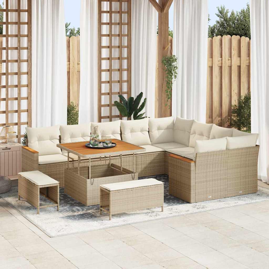 Set Divano da Giardino 12 pcs Beige Rattan in Polipropilene