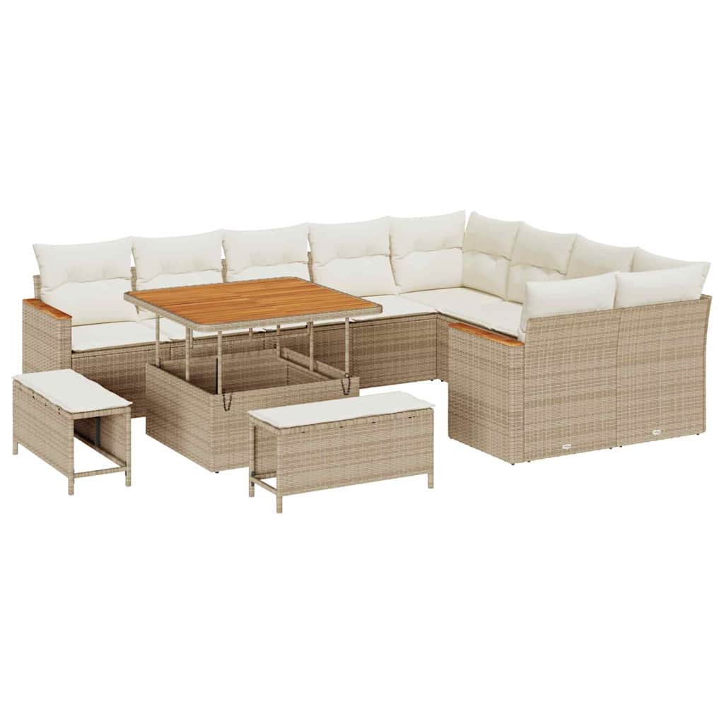 Set Divano da Giardino 12 pcs Beige Rattan in Polipropilene