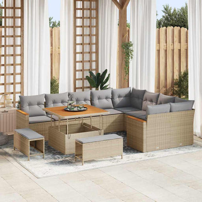 Set Divano da Giardino 12 pcs Beige Rattan in Polipropilene