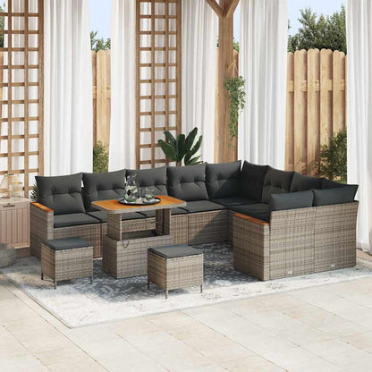 Set Divano da Giardino 12 pcs Grigio Rattan in Polipropilene