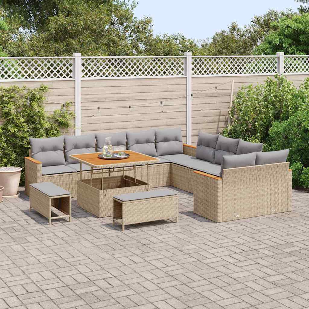 Set Divano da Giardino con cuscino 13 pcs Beige polyrattan