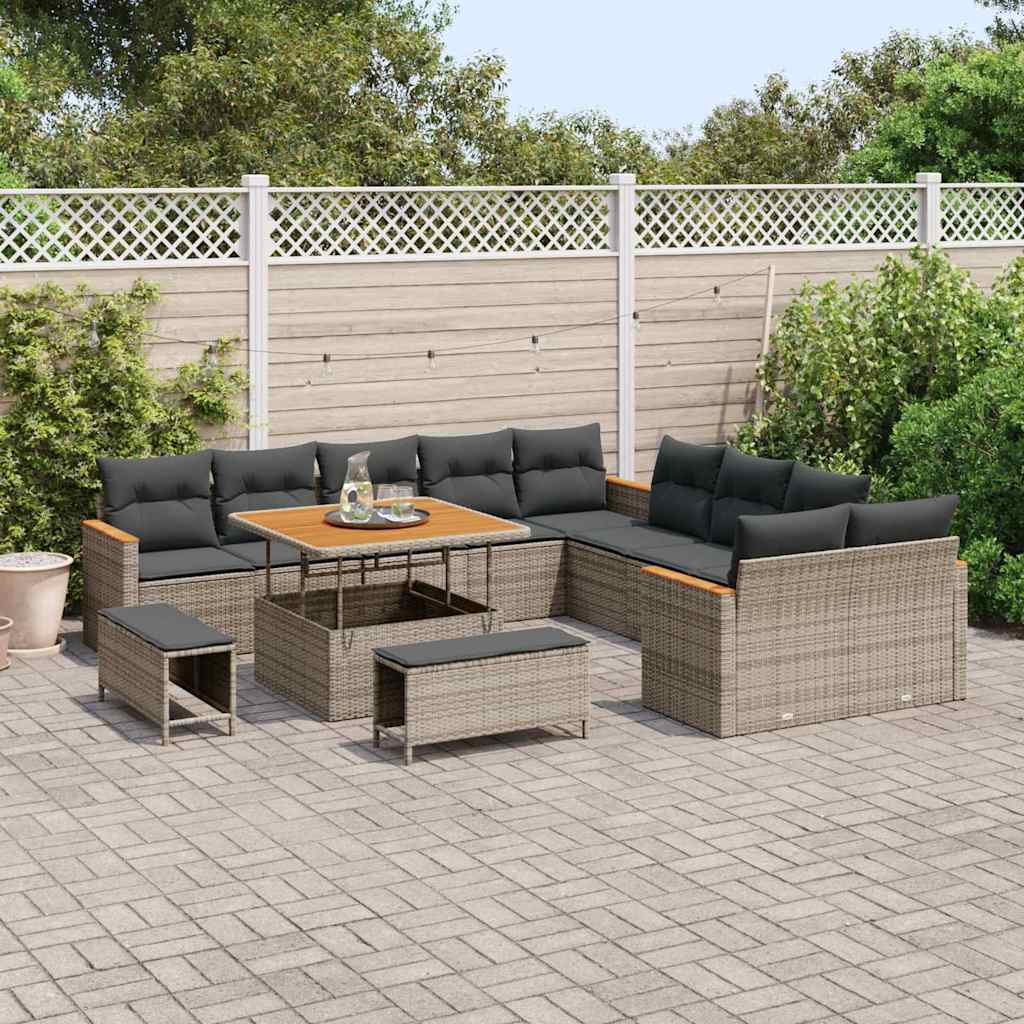 Set Divano da Giardino con cuscino 13 pcs Grigio polyrattan