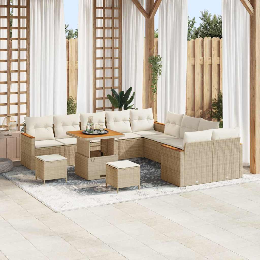 Set Divano da Giardino con cuscino 13 pcs Beige polyrattan