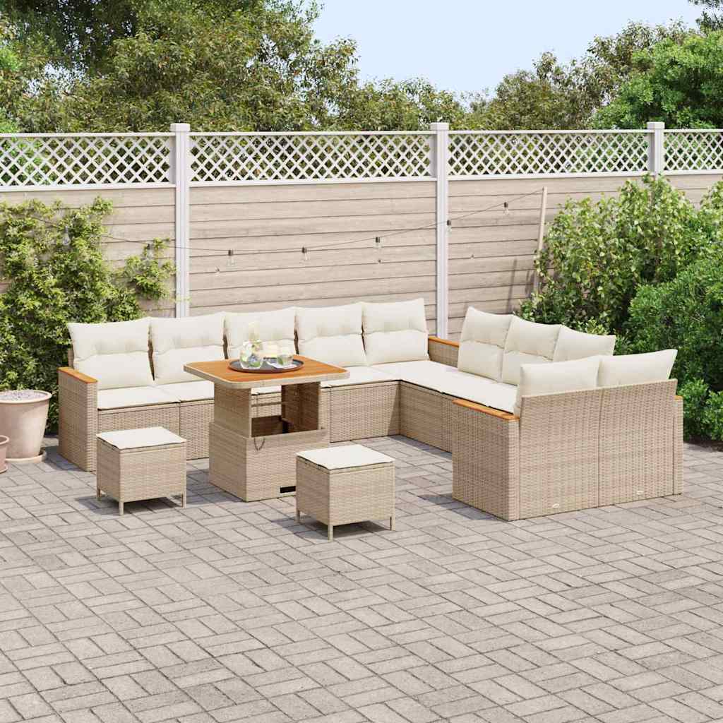 Set Divano da Giardino con cuscino 13 pcs Beige polyrattan