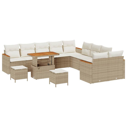 Set Divano da Giardino con cuscino 13 pcs Beige polyrattan