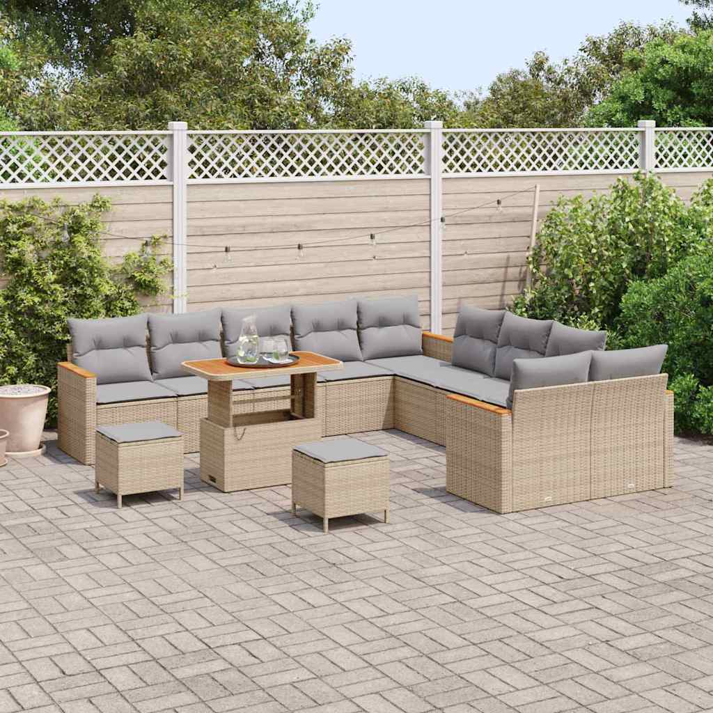 Set Divano da Giardino con cuscino 13 pcs Beige polyrattan
