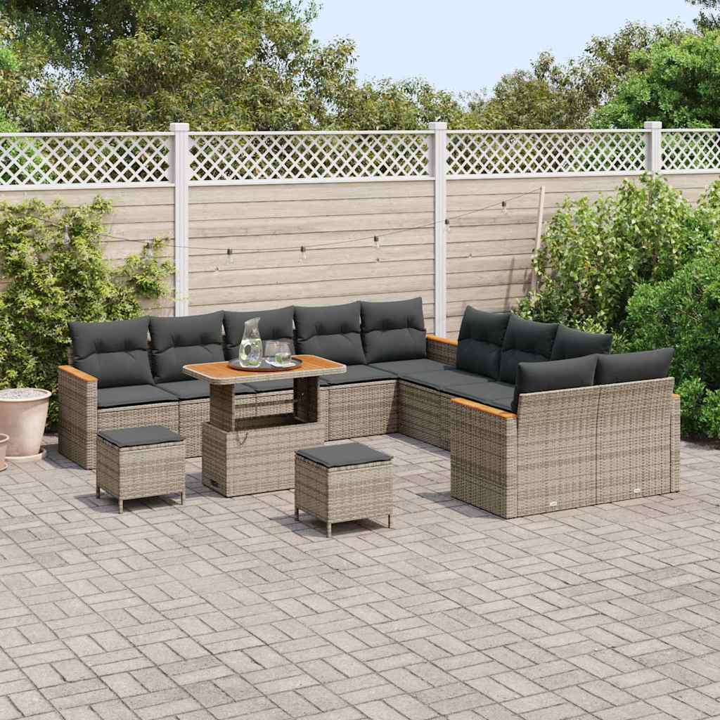Set Divano da Giardino con cuscino 13 pcs Grigio polyrattan