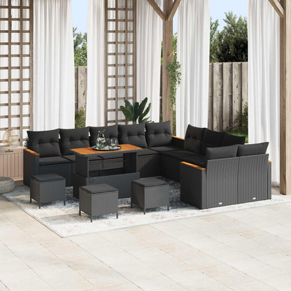 Set Divano da Giardino con cuscino 14 pcs Nero polyrattan