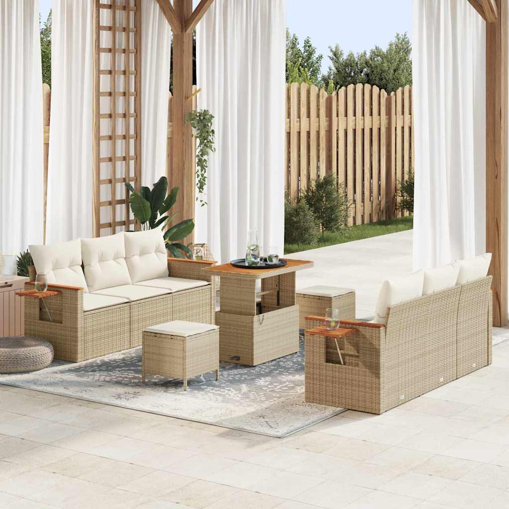 Set Divano da Giardino 11 pcs Beige e Crema polyrattan