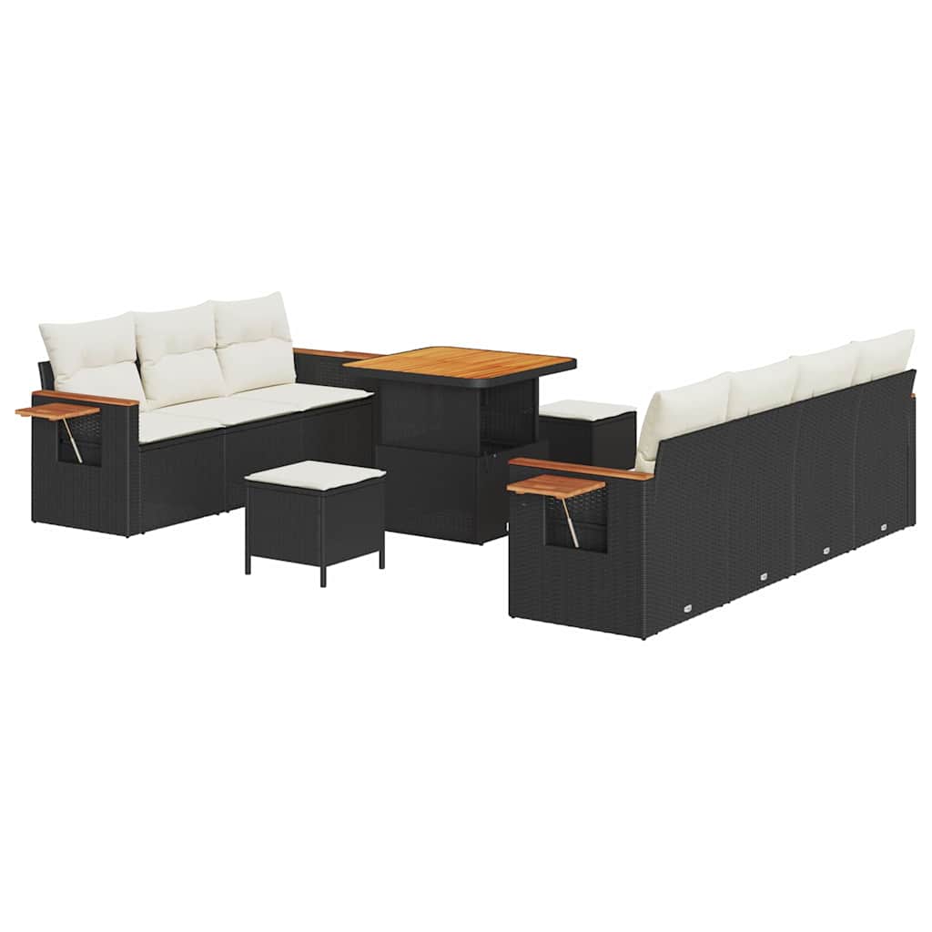 Set Divano da Giardino 13 pcs Nero e Crema polyrattan