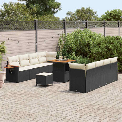 Set Divano da Giardino 12 pcs Nero e Crema polyrattan