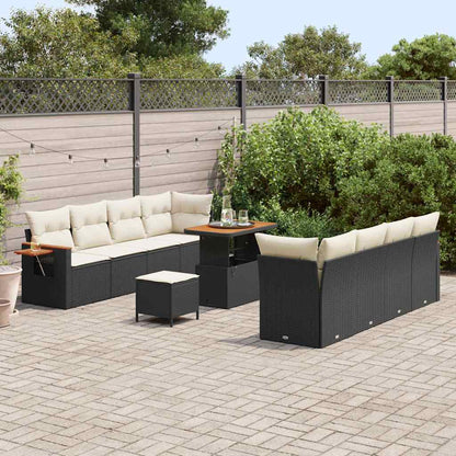 Set Divano da Giardino 12 pcs Nero e Crema polyrattan