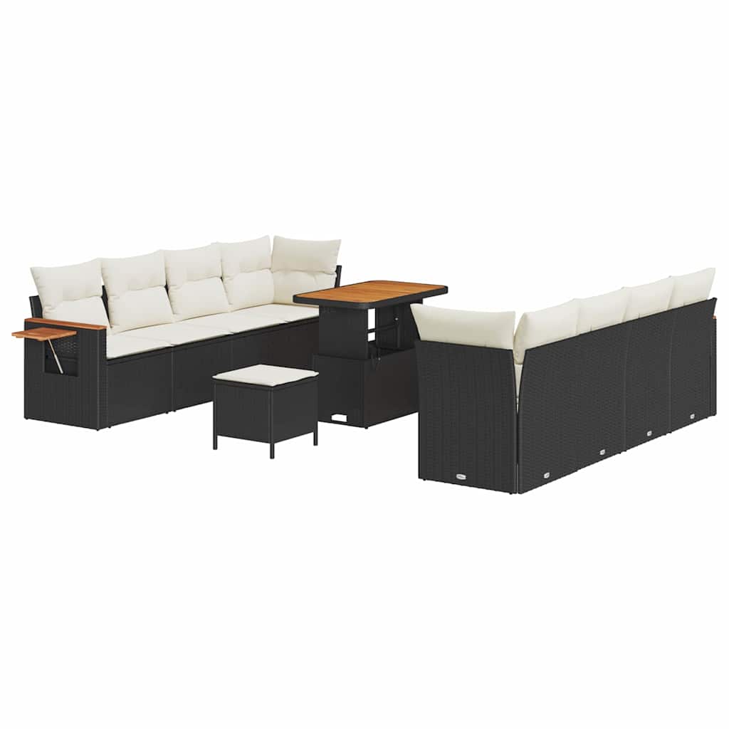 Set Divano da Giardino 12 pcs Nero e Crema polyrattan