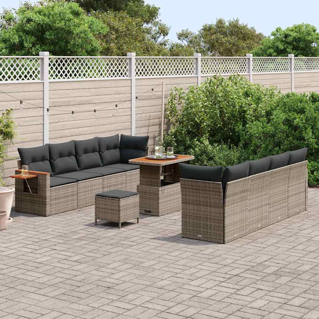 Set Divano da Giardino con cuscino 12 pcs Grigio polyrattan