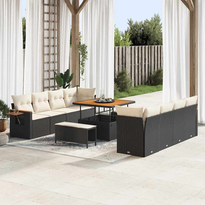 Set Divano da Giardino 12 pcs Nero e Crema polyrattan