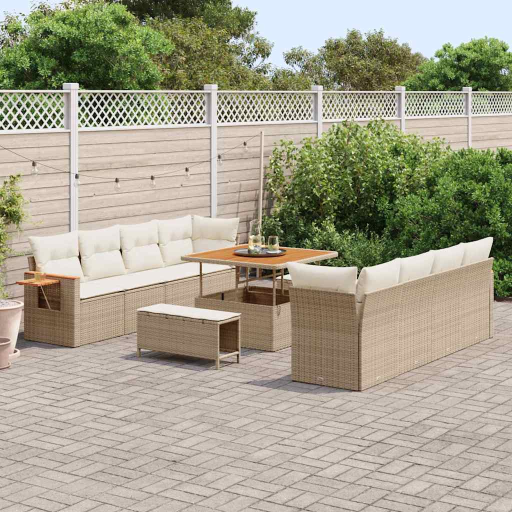 Set Divano da Giardino 12 pcs Beige e Crema polyrattan