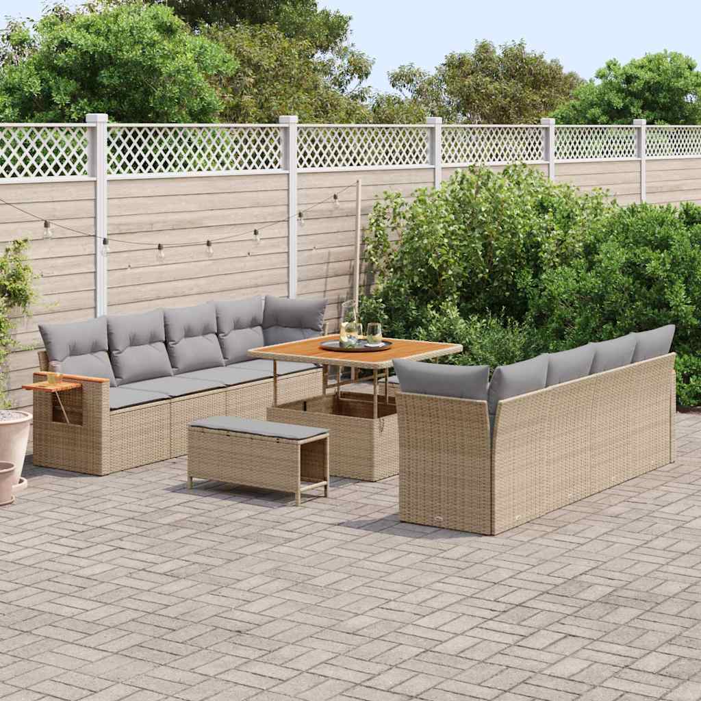 Set Divano da Giardino 12 pcs Beige e Grigio Chiaro polyrattan