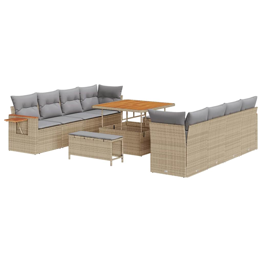 Set Divano da Giardino 12 pcs Beige e Grigio Chiaro polyrattan