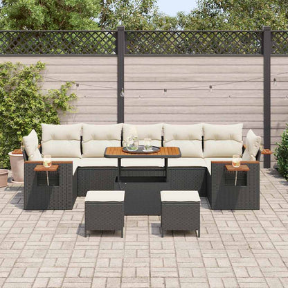 Set Divano da Giardino 13 pcs Nero e Crema polyrattan