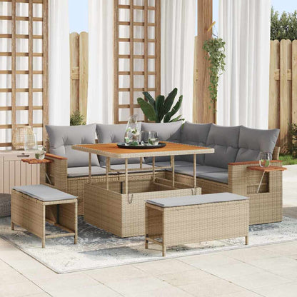 Set Divano da Giardino 9 pcs beige e grigio chiaro polyrattan