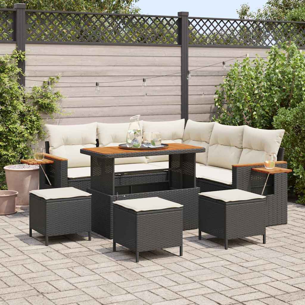 Set Divano da Giardino 10 pcs Nero e Crema polyrattan