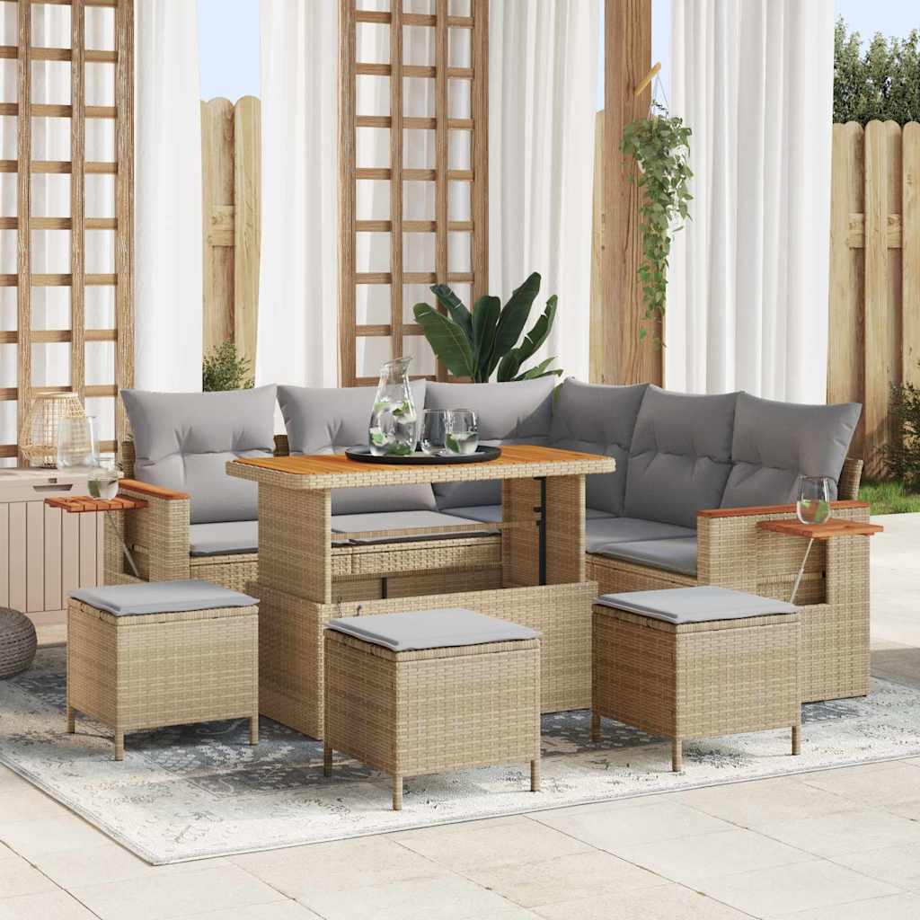 Set Divano da Giardino 10 pcs beige e grigio chiaro polyrattan