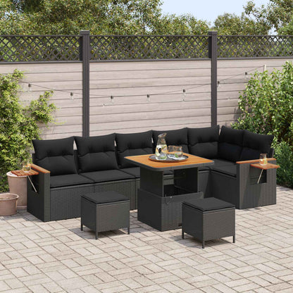 Set Divano da Giardino con cuscino 11 pcs Nero polyrattan